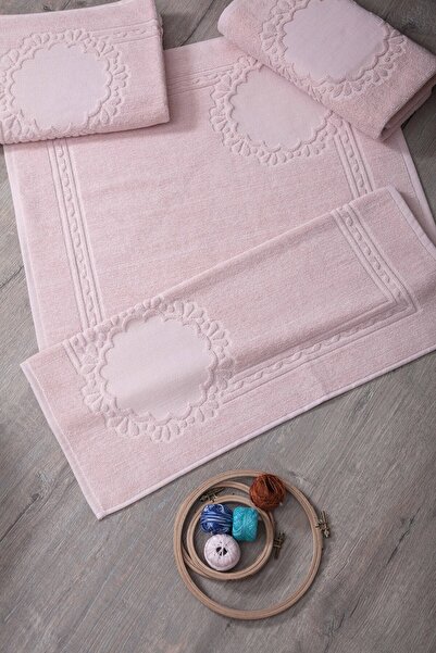 sarra طقم ممسحة مطرزة من إيتامين مكون من 3 قطع - بودرة