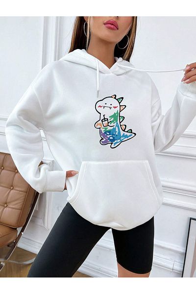 Jooy Company Hanorac cu glugă pentru femei cu design colorat din dinozaur