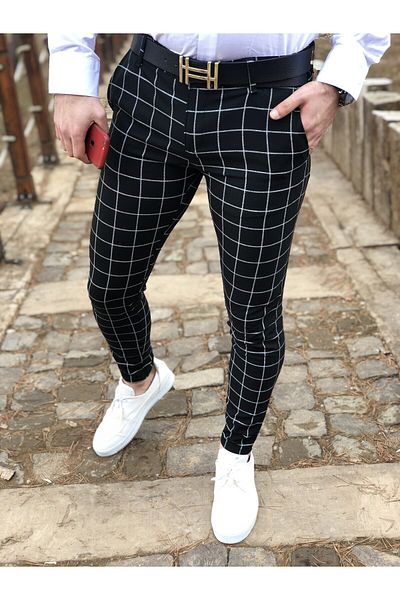 ukdwear Italian Cut Plaid Fabric Trousers