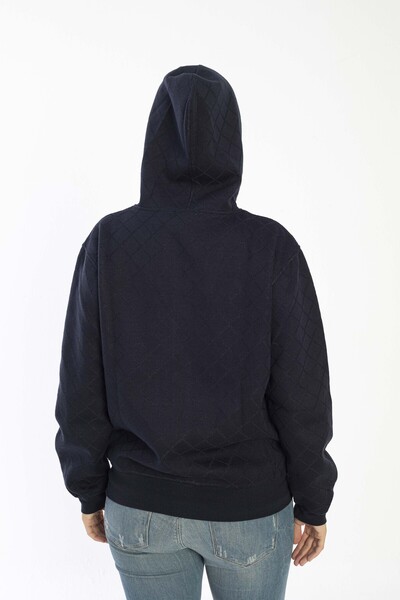 VISHENKA Women's Acrylic Jacquard Patterned Hooded Navy Blue Sweatshirt