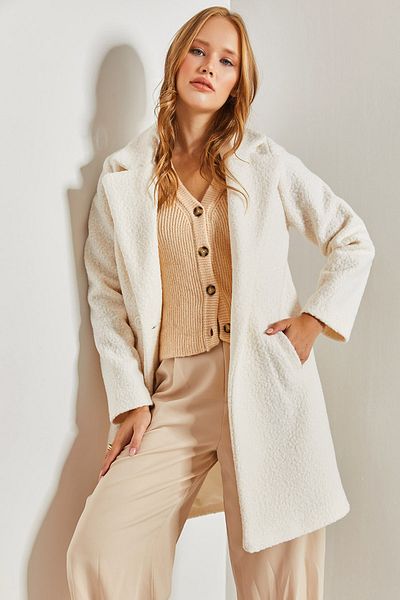 Bianco Lucci Zweireihiger Cashew-Mantel mit Kragentasche für Damen