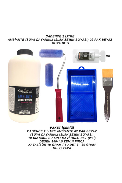 Cadence Boya Ambiante Suya Dayanıklı Akrilik Boya SET PAK Beyaz 2 Litre + Kat...