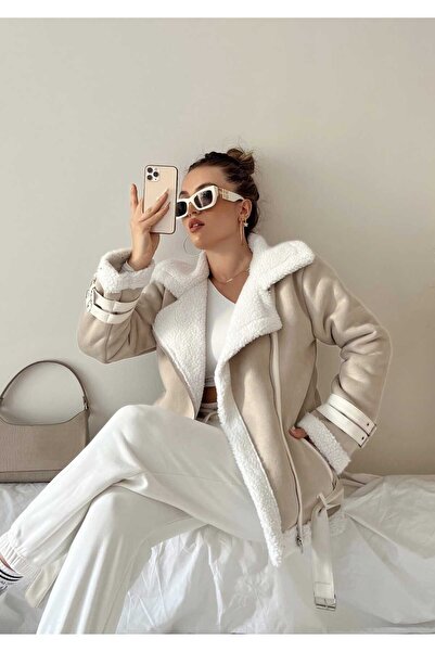 candybia Dámský semišový kabát na opasek