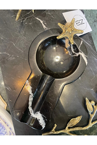 tuan design SİYAH MERMER DENİZ YILDIZI PİRİNÇ OBJE PURO KÜLLÜĞÜ