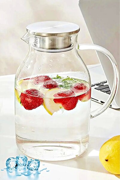 Berdina Home Borosilikat Cam Sürahi Modern Karaf Cam Kulplu Metal Kapaklı Sıc...