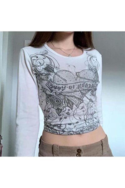 Gofeel Harajuku Fashion Gothic Heart White Long Sleeve