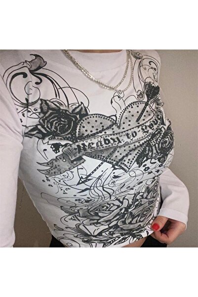 Gofeel Harajuku Fashion Gothic Heart White Long Sleeve