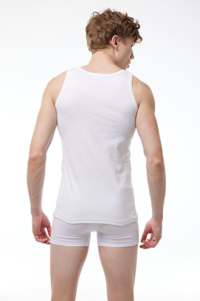 Malabadi Ανδρικό Λευκό Πακέτο 4 τεμαχίων 100% βαμβακερό εσώρουχο με ραβδώσεις 034-e