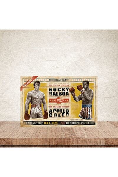 TAKIFİX Rocky Balboa Vs Apollo Creed 20-30 cm Retro Ahşap Poster