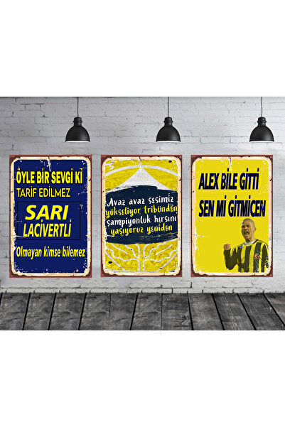 TAKIFİX Taraftar Sözleri Seti Alex 3 Adet 20x30 Cm Retro Ahşap Tablo