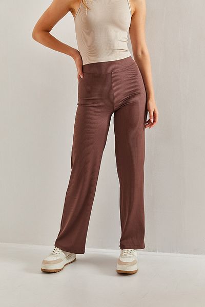 Bianco Lucci Women's Wide Belt Ribbed Palazzo Leggings
