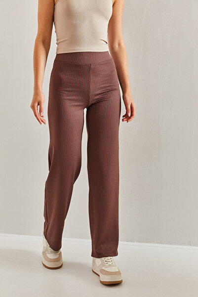 Bianco Lucci Women's Wide Belt Ribbed Palazzo Leggings