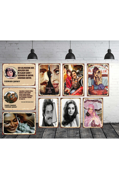 TAKIFİX Türkan Şoray Kadir İnanır Temalı Set 10 Adet 20x30 Cm Retro Ahşap Tablo