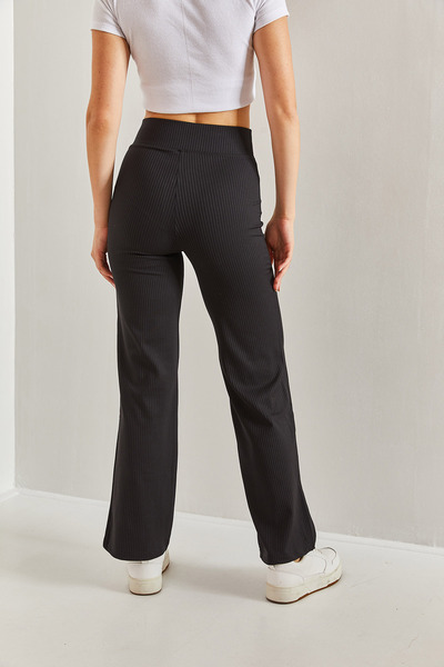 Bianco Lucci Women's Wide Belt Ribbed Palazzo Leggings