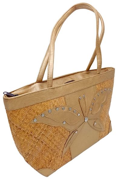 Dünyadan Hediyeler Straw Knitted Leather Decorated Hand Shoulder Bag No.18