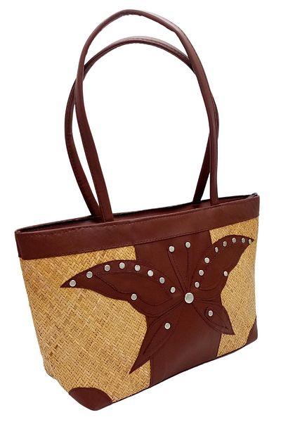 Dünyadan Hediyeler Straw Knitted Leather Decorated Hand Shoulder Bag No.17