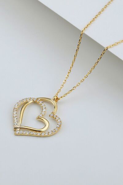 Şimal Silver 925 Ayar Gümüş Gold Çift Kalp Kolye