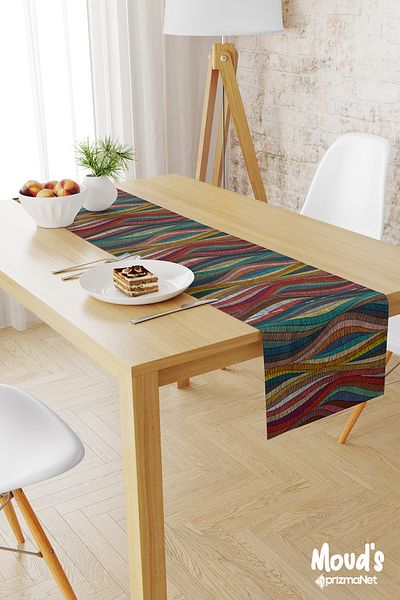 Moud's Colorful Striped Carpet Patterned Printed Suede Runner Table Cloth