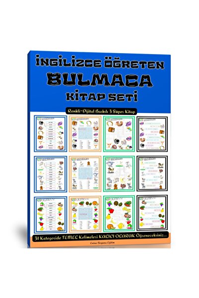 Enine Boyuna Eğitim İngilizce Öğreten Bulmaca Kitabı (3 Kitaplık Süper Set)