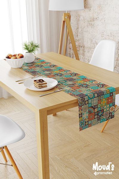 Moud's Ottoman Pattern Printed Suede Runner Table Cloth