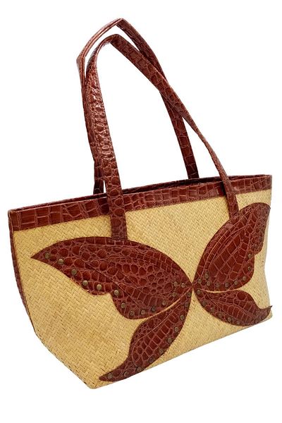 Dünyadan Hediyeler Straw Knitted Leather Decorated Hand Shoulder Bag No.19