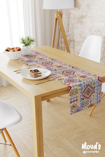 Moud's Anatolia 8 Pattern Printed Suede Runner Table Cloth