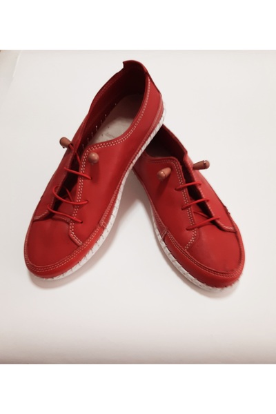 KAPAR İçi, Dışı % 100 Hakiki Deri Lastik Bağcıklı Giydirimli Günlük Kırmızı Renk Ayakkabı