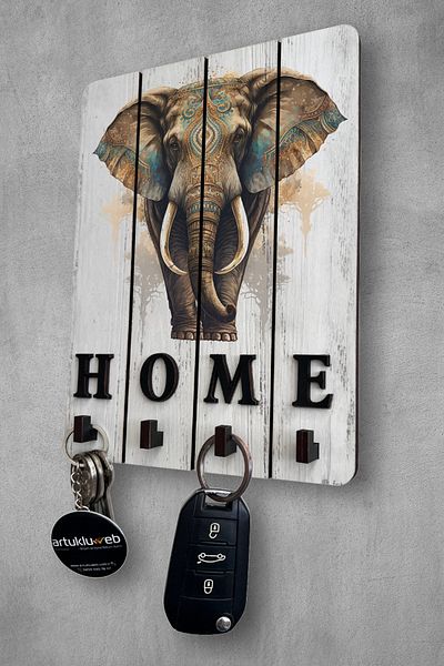 beedene Wooden Decorative Key Hanger - Keychain Painting, Elephant Abundance and Blessings Key Holder