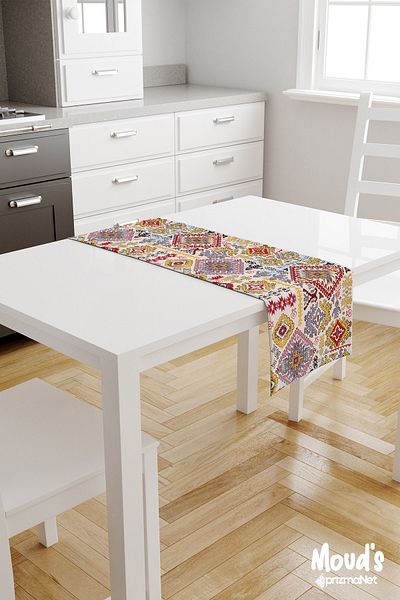 Moud's Anatolia 8 Pattern Printed Suede Runner Table Cloth
