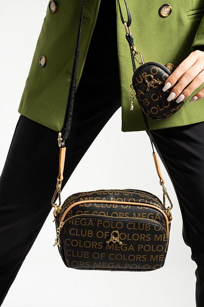 MEGA WOMEN'S BROWN MONOGRAM PRINTED SHOULDER AND CROSSBODY BAG