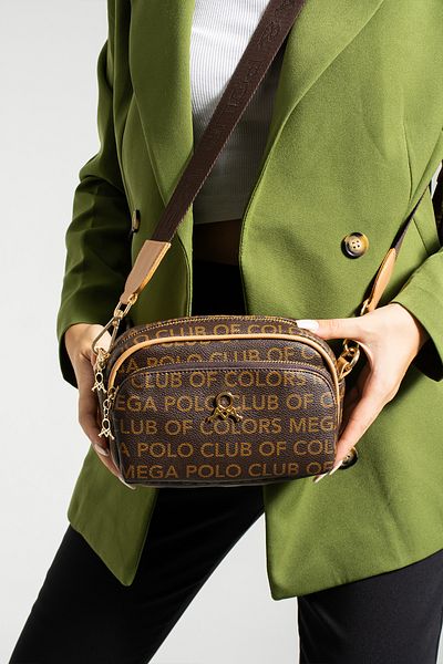 MEGA WOMEN'S BROWN TIN MONOGRAM PRINTED SHOULDER AND CROSSBODY BAG