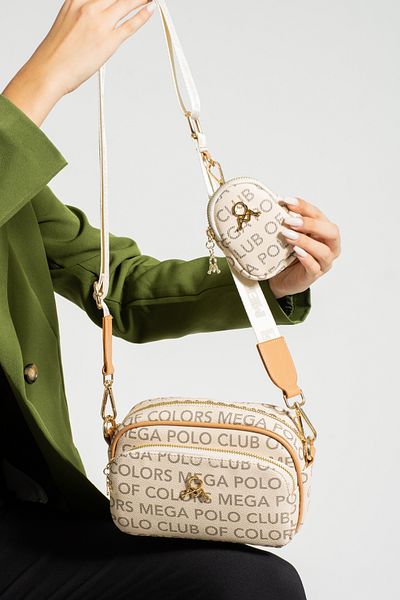 MEGA WOMEN'S CREAM MONOGRAM PRINTED SHOULDER AND CROSSBODY BAG