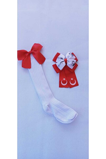 Sare Çocuk Giyim Ataturk and Crescent and Star Pattern Buckle Girls' Knee Socks Set