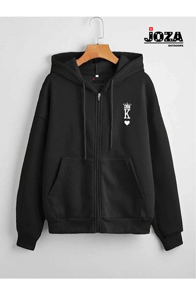 Joza Outdoors Мъжко яке с щампован дизайн на King Card с 3 нишки и цип, повдигнато единично поларено яке