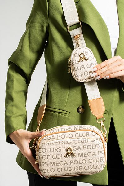 MEGA WOMEN'S CREAM MONOGRAM PRINTED SHOULDER AND CROSSBODY BAG