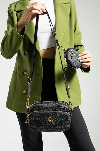 MEGA WOMEN'S BLACK MONOGRAM PRINTED SHOULDER AND CROSSBODY BAG