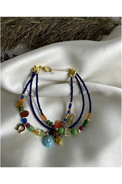 azra takı tasarım Handmade authentic, ethnic, bohemian brass colored, owl and evil eye figure women's bracelet.