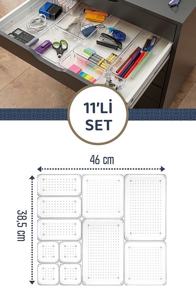 Meleni Home 11 Pieces Modular Bathroom Makeup Jewelry Organizer - Desktop Organizer - Kitchen Drawer Organizer