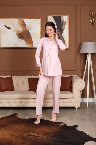 Lohussa Women's Powder Lace Lycra Winter Maternity Pajama Set