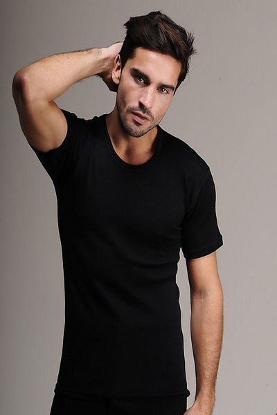 Hasyün Ανδρικό μαύρο μαλακό μάλλινο κοντομάνικο εσώρουχο