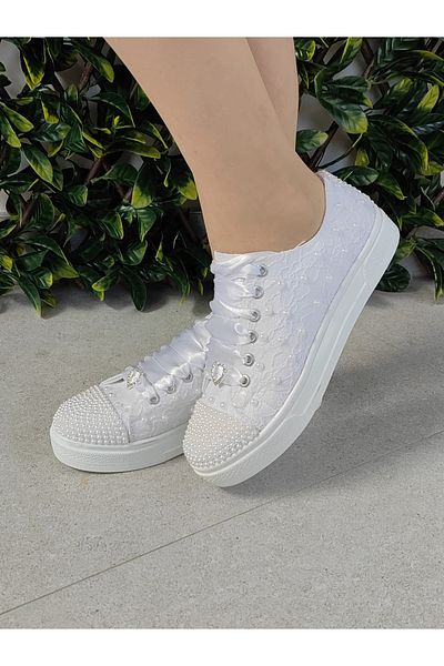 Ayakkabı Tutkusu Stilo ® Bridal Shoes Flat Sole Sports Pearl Detail White Wedding Dress Shoes Stilo Design