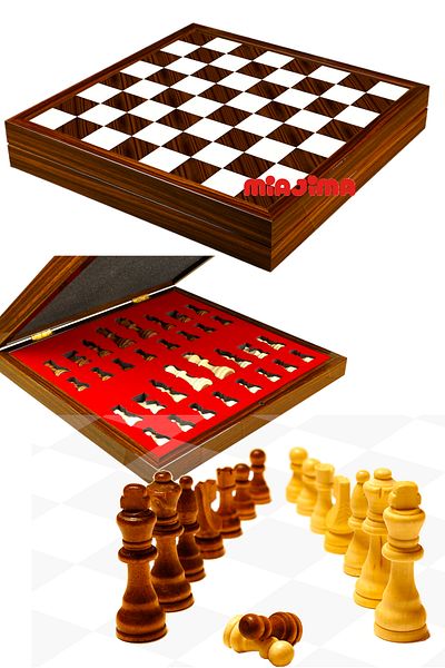 Miajima Premium Walnut Chess Set with Box and Box
