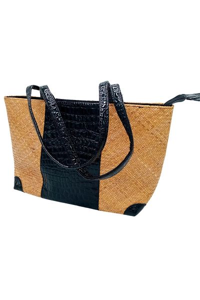 Dünyadan Hediyeler Straw Knitted Leather Decorated Hand Shoulder Bag No.23