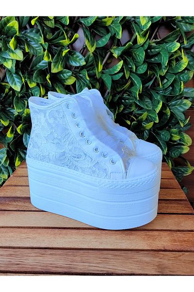 Ayakkabı Tutkusu Stilo ® Wedding Dress Lace Shoes 10CM height Flat Sole Sports Bridal Shoes