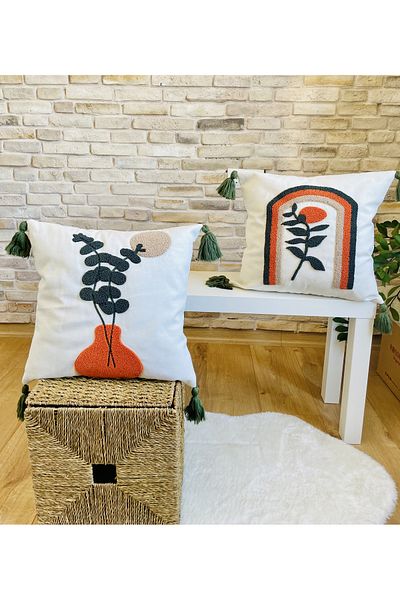 SWITA Home Design Double Combination Punch Embroidered Throw Pillow Cover (Punch)