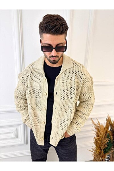 elkumoda Oversize Special Knitted Knitwear Patterned Loose Knitted Cardigan