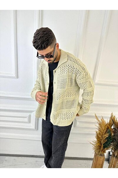 elkumoda Oversize Special Knitted Knitwear Patterned Loose Knitted Cardigan