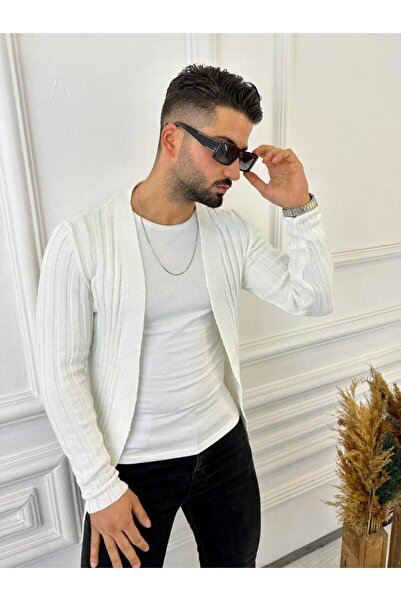 elkumoda Cardigan Braided Knitwear Patterned Shawl Collar Fit Knitted Cardigan