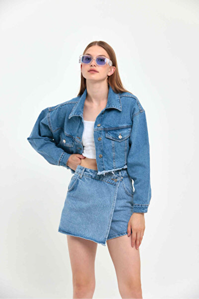 ASEDE سترة جينز نسائية قصيرة من قماش الدنيم