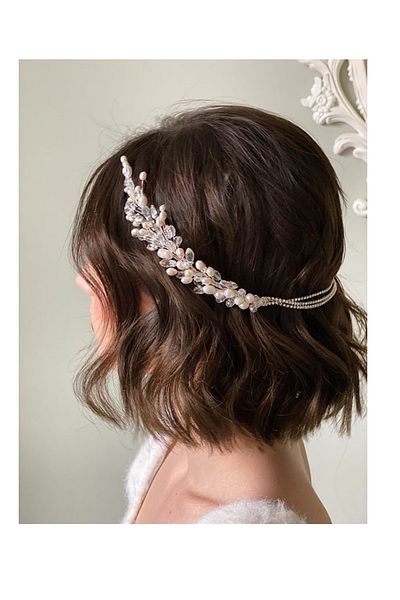 BBA TULLE STORE تاج الزفاف مع شريط كريستال، إكسسوار شعر العروس، دبوس شعر العروس، تاج الزفاف مع حجر قطرة
